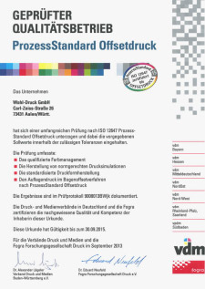 Zertifikat ProzessStandard Offsetdruck